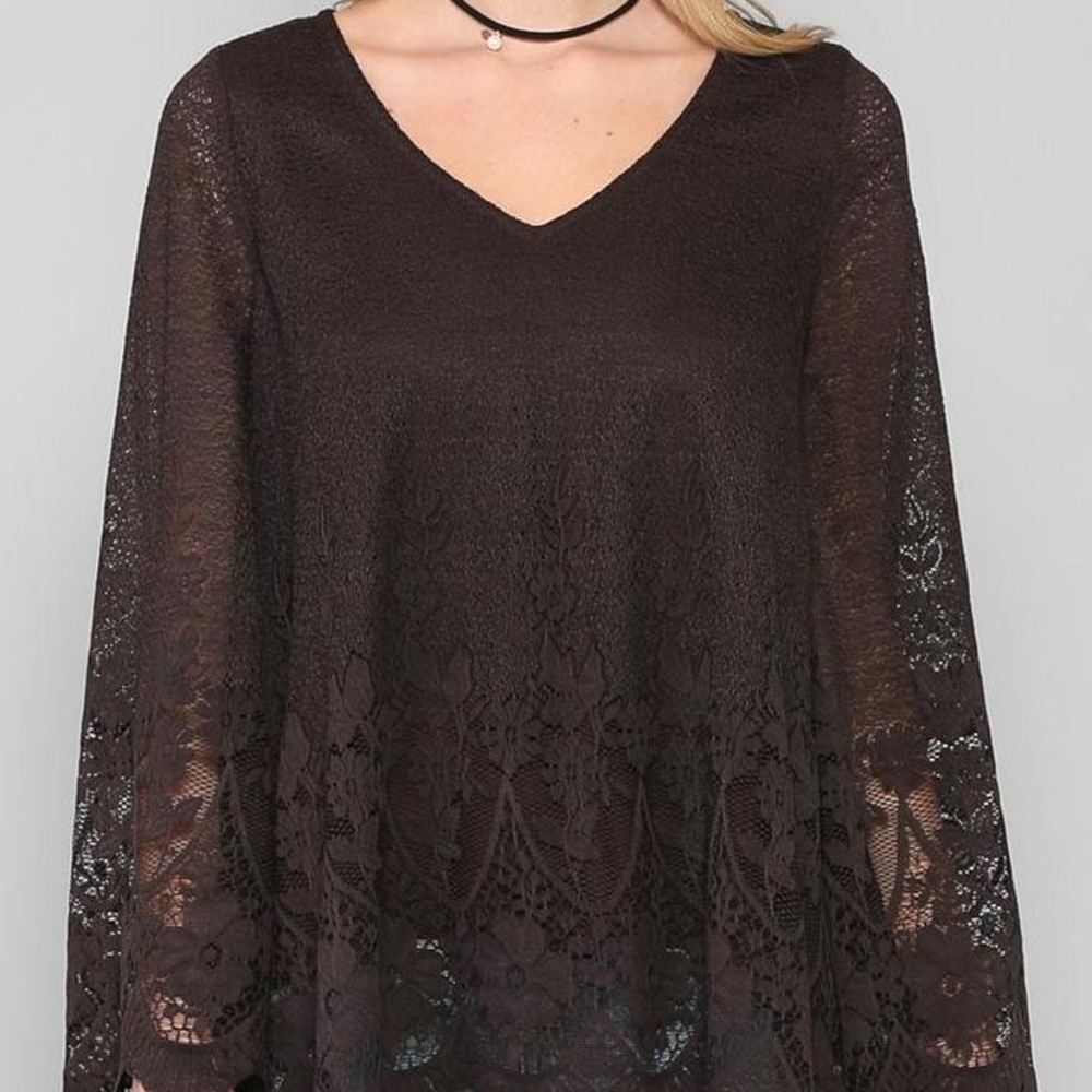 Lace Long Sleeve Top in Black